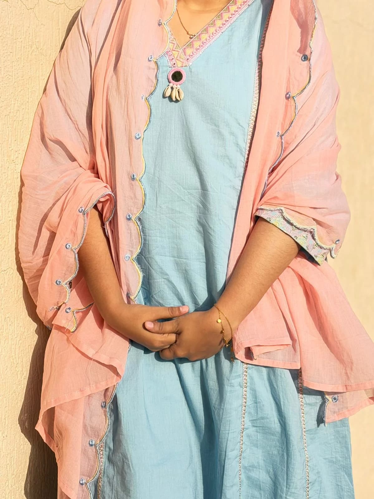 Sky Blue Plus-Size Cotton A-Line Suit