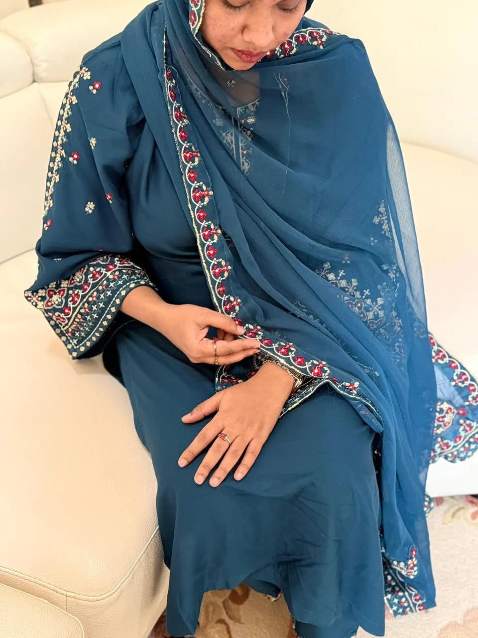 Teal Embroidered Pakistani Straight Suit