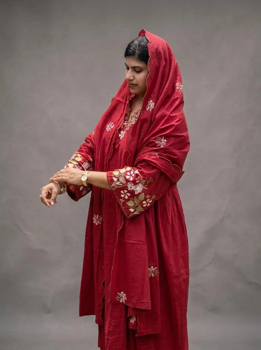 Crimson Cotton Anarkali Set