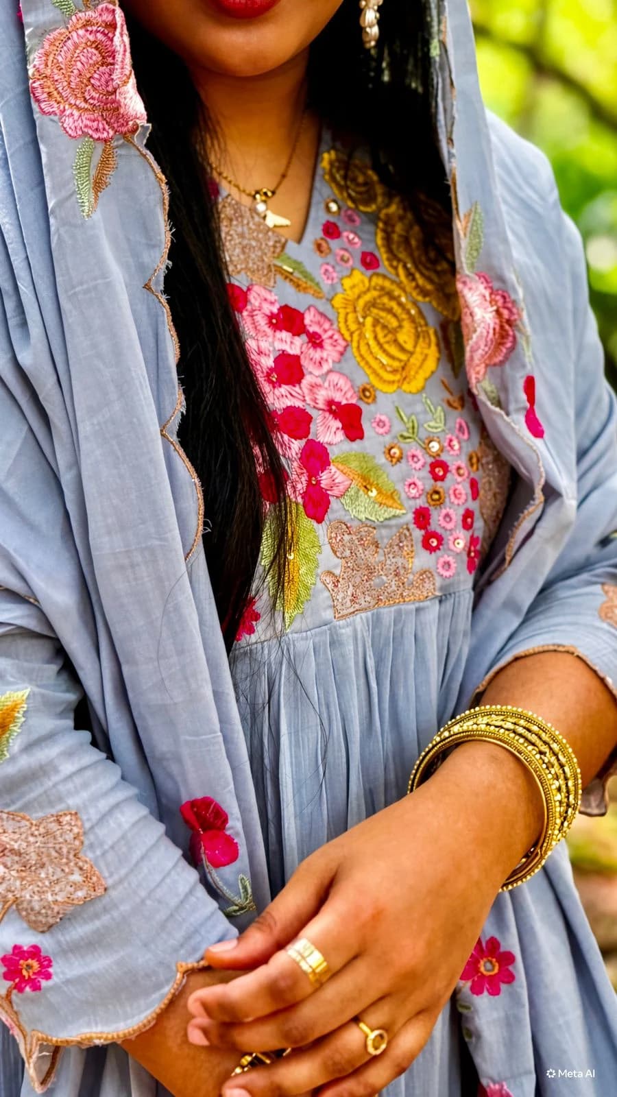 Powder Blue Crush Cotton Anarkali