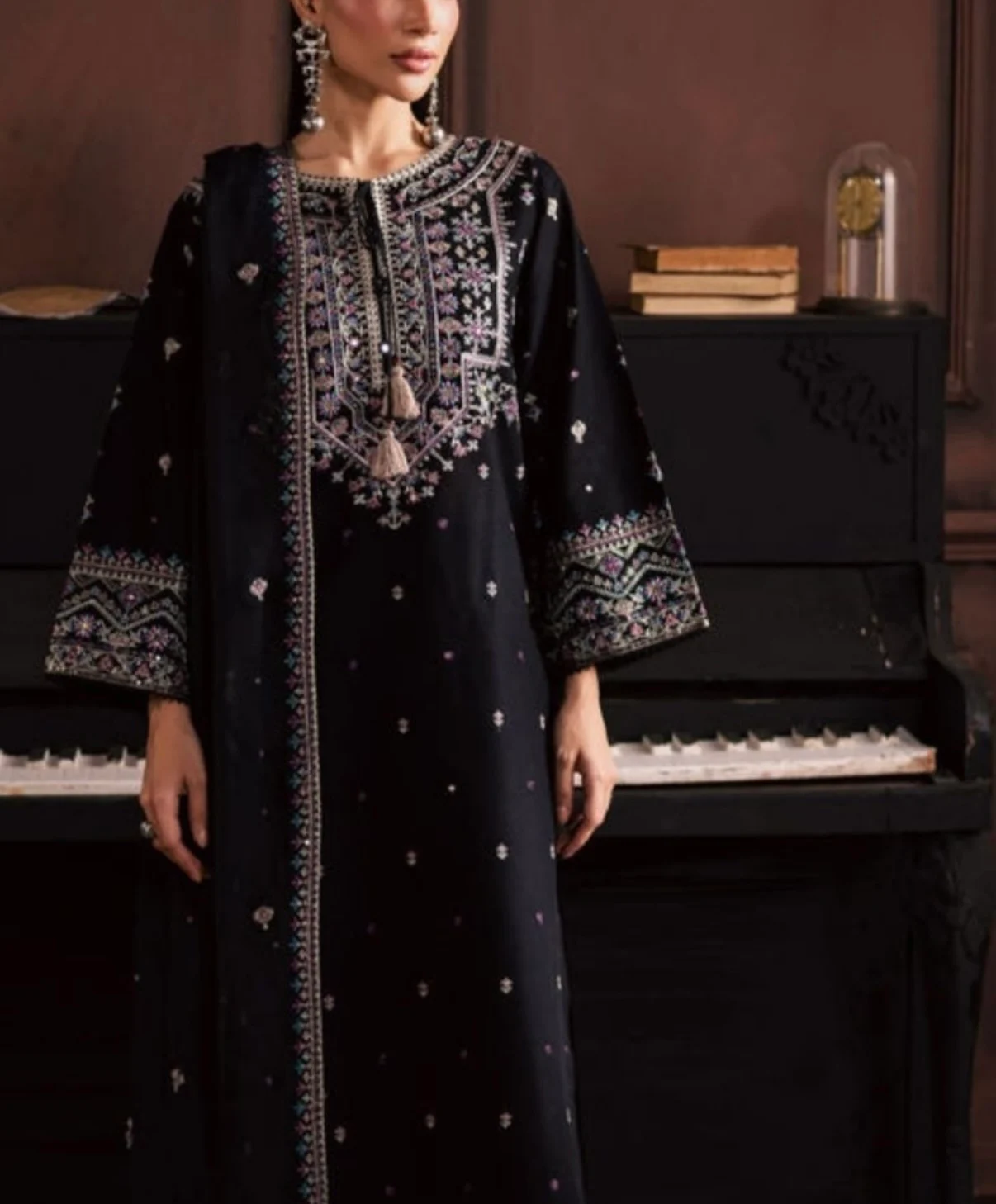 Black Embroidered Pakistani Straight Suit