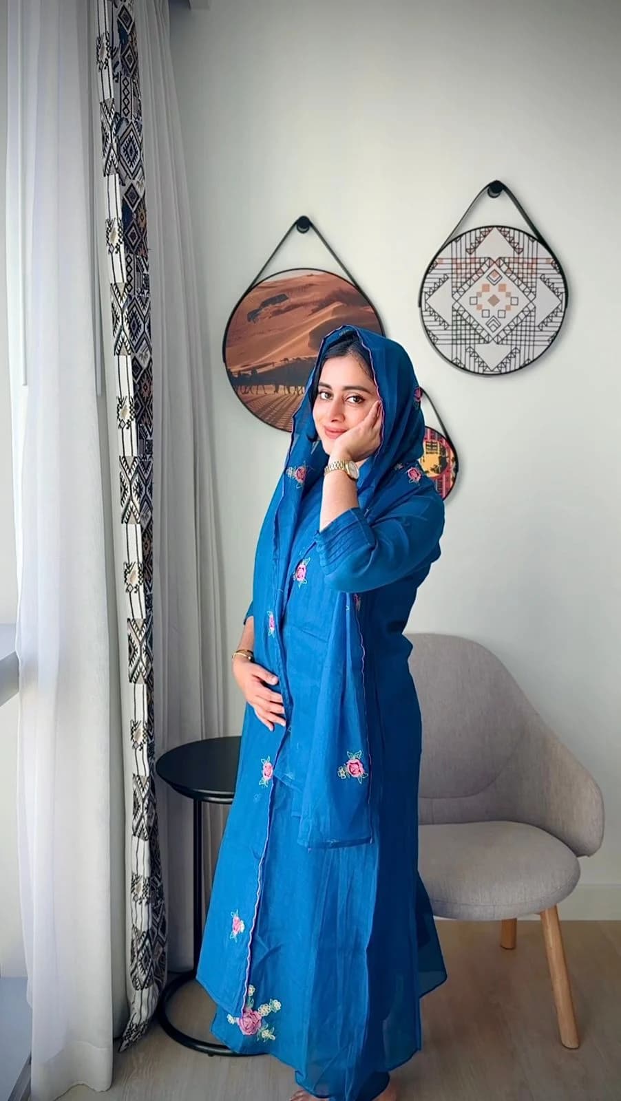 Royal Blue Embroidered Mul Chanderi Anarkali