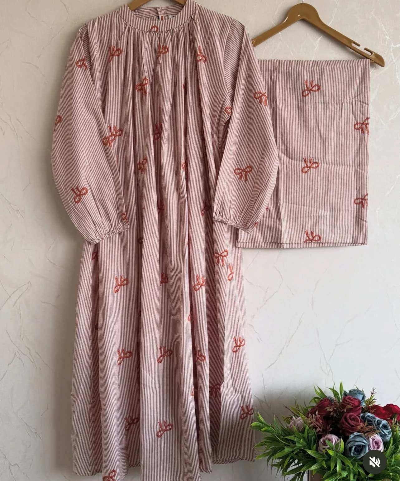 Bow Embroidered Cotton Co-ord Set