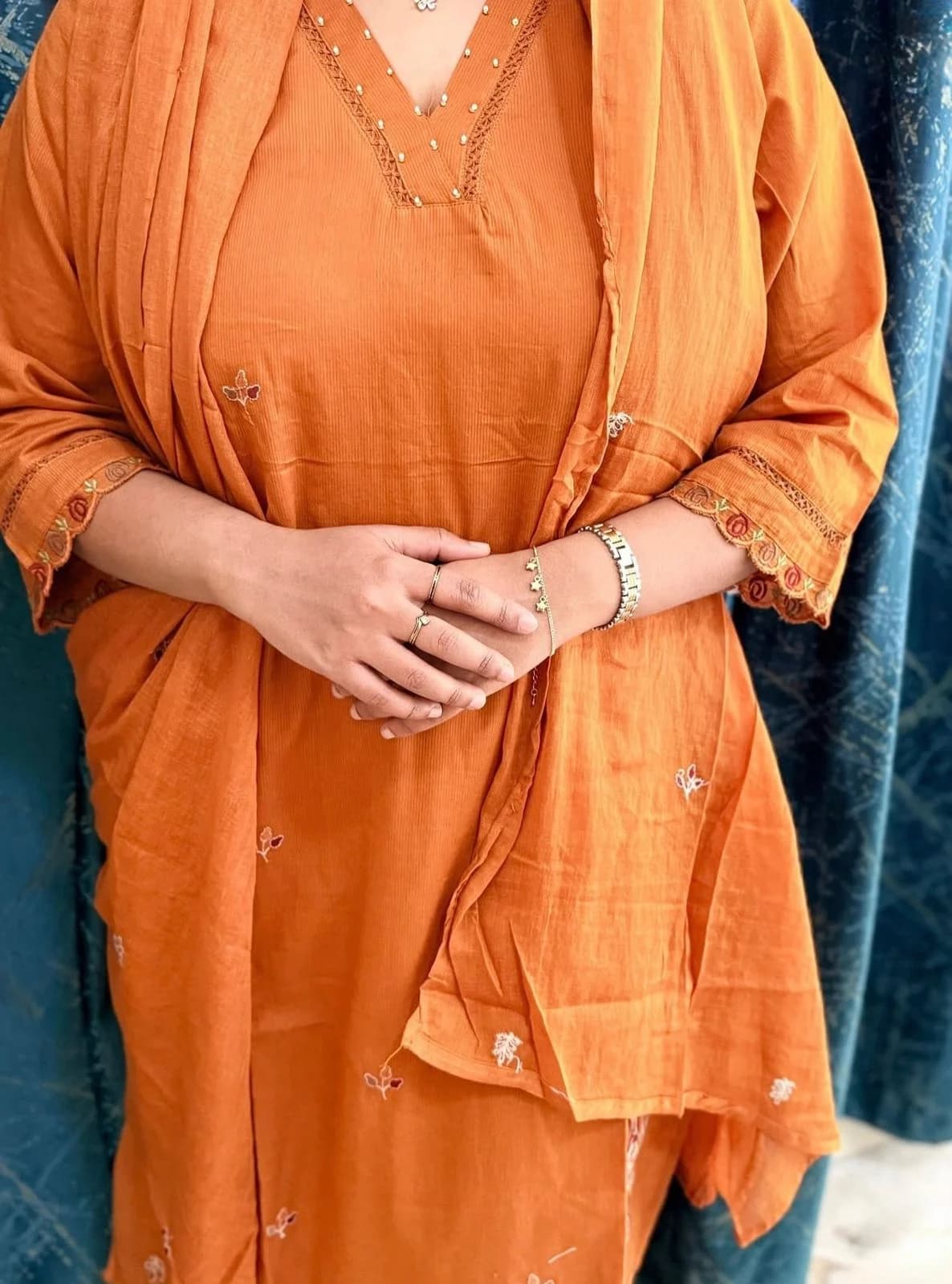 Orange Floral Straight Suit