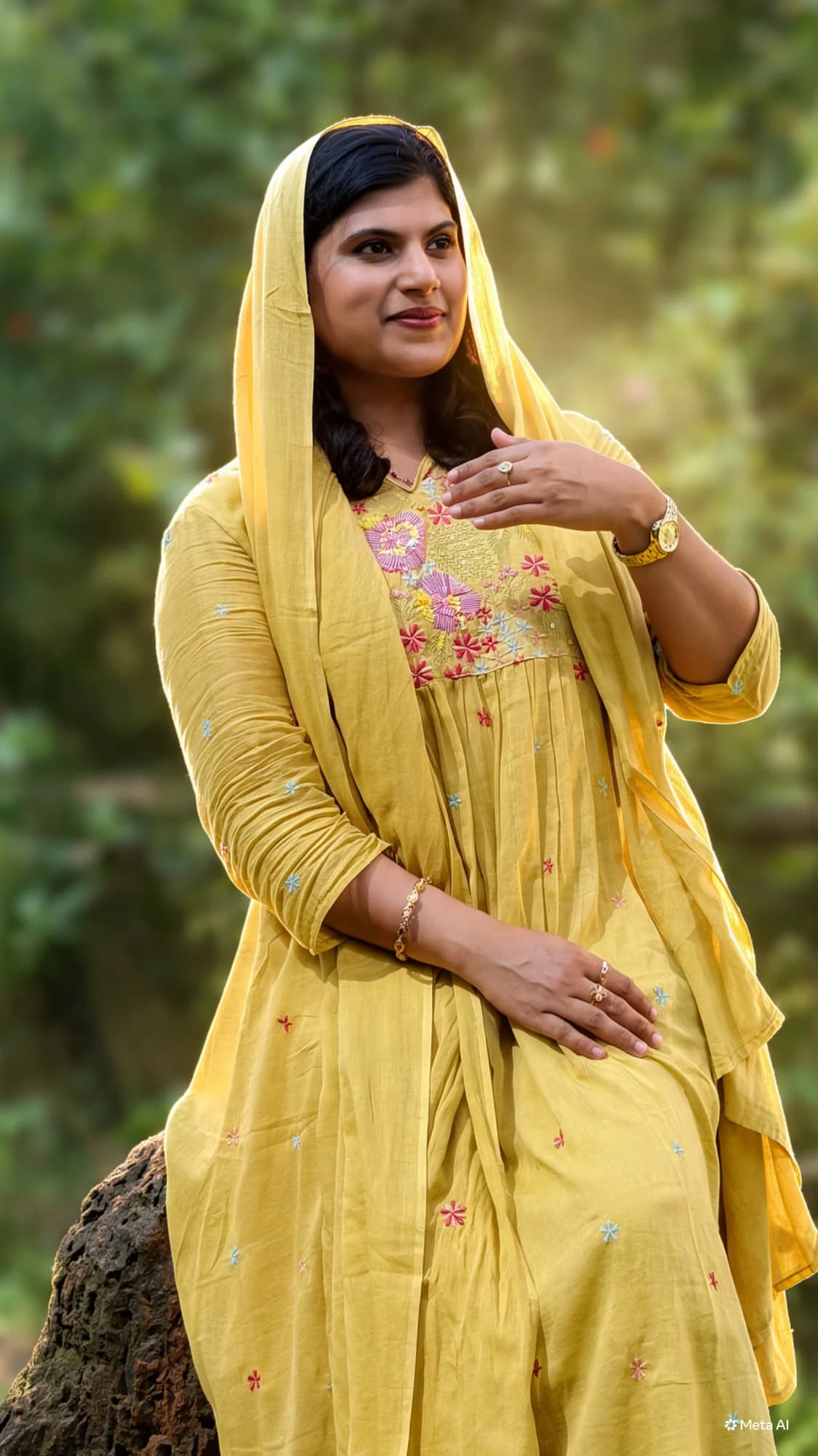 Mustard Mul Cotton Floral Anarkali