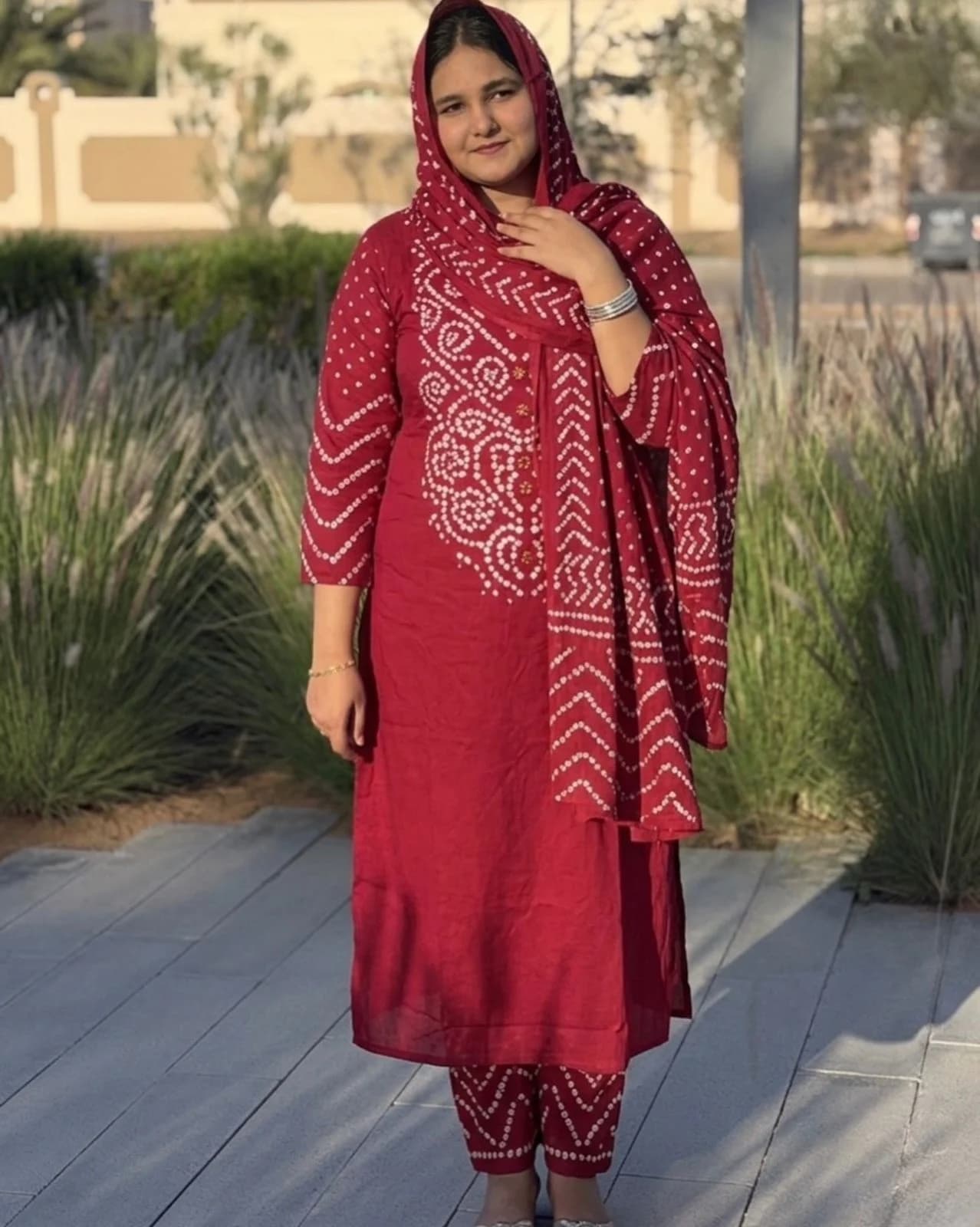 Burgundy Bandhani Print Straight Suit