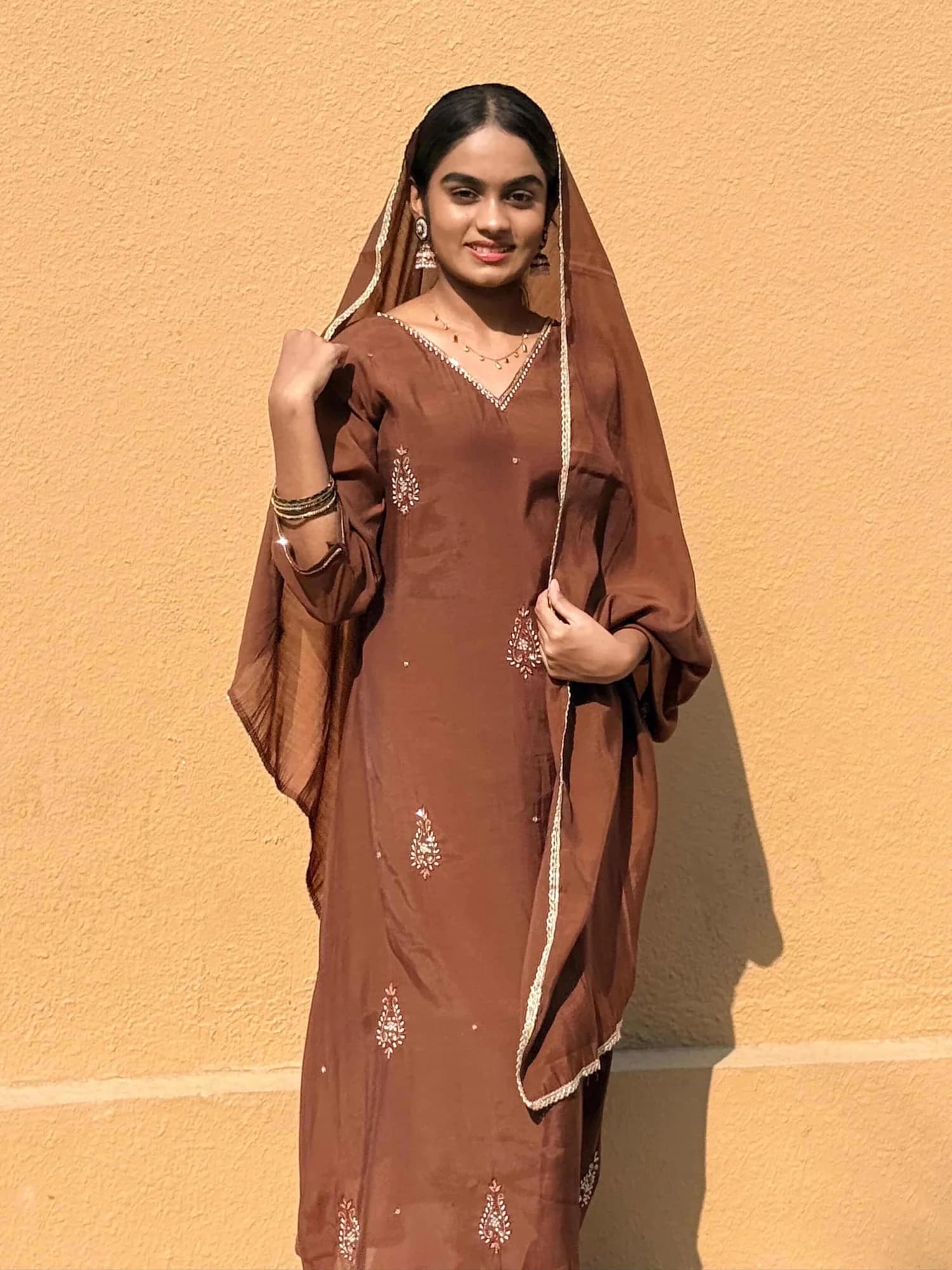 Brown Mul Chanderi Sequin Suit
