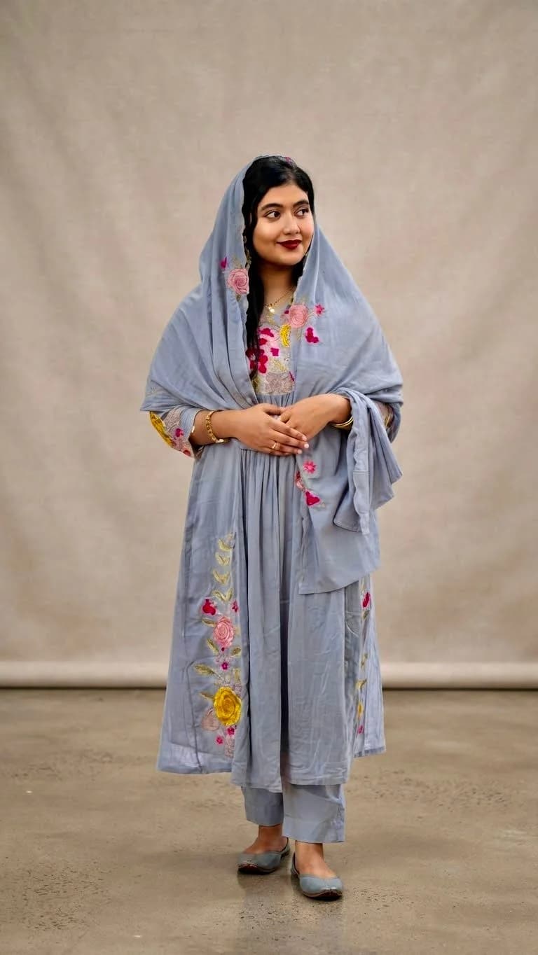 Powder Blue Crush Cotton Anarkali