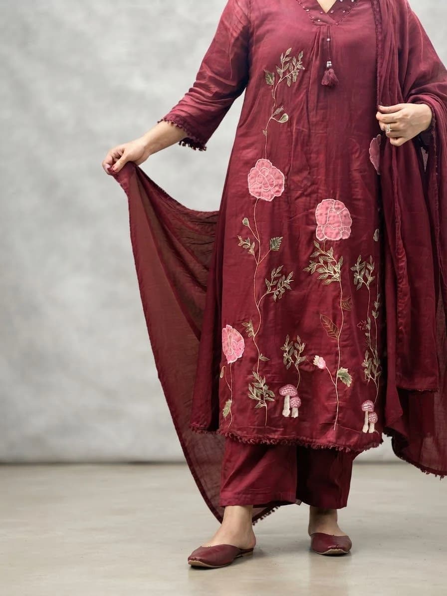 Burgundy Rose Cotton Anarkali